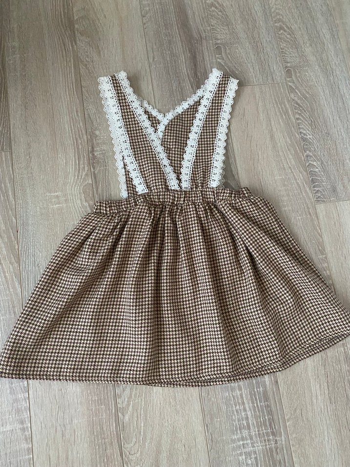 Kız Çocuk Kahverengi Dantel Detaylı Askılı Elbise - Görsel 2