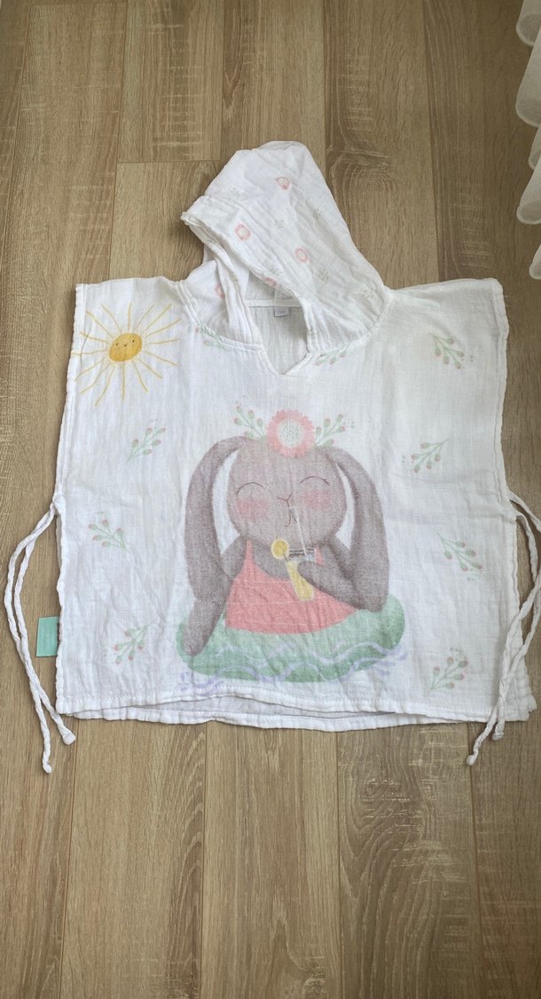 Baskılı Pembe Kız Bikini Takımı- müslin panço - Görsel 4