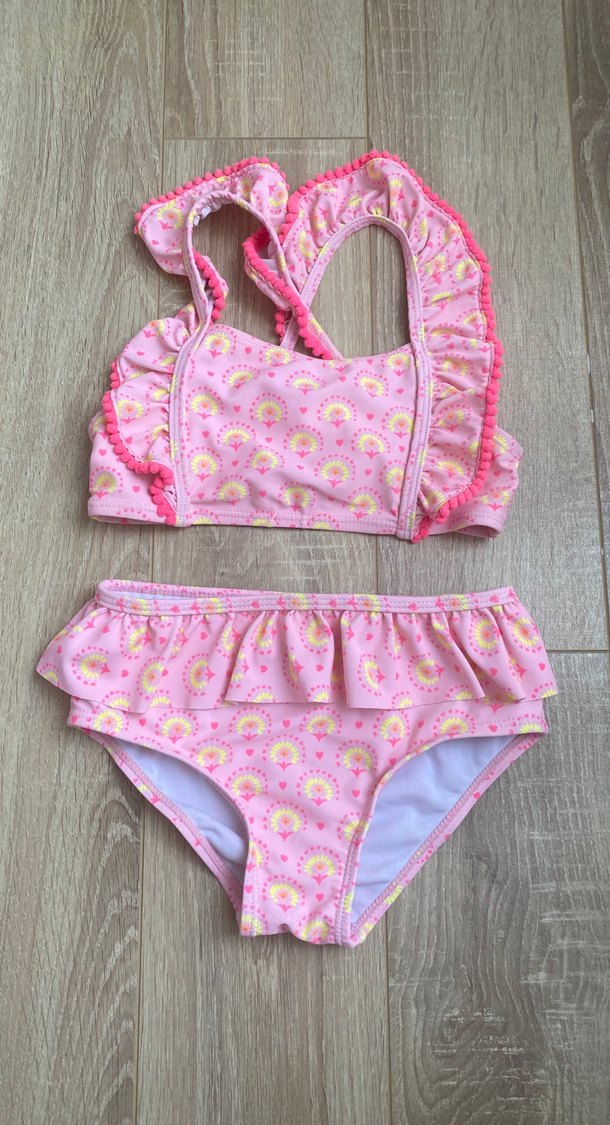 Baskılı Pembe Kız Bikini Takımı- müslin panço - Görsel 2