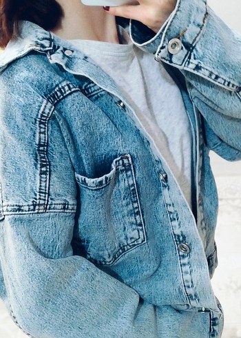 Düğmeli Mavi Gri Kadın Denim Ceket
