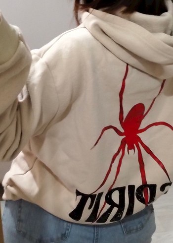 Uzun Kollu Kırmızı örümcek Baskılı uzun Sweatshirt