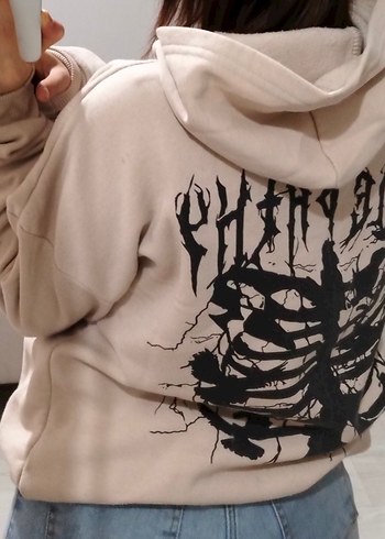 Kadın Bej Grunge Punk Baskılı Sweatshirt