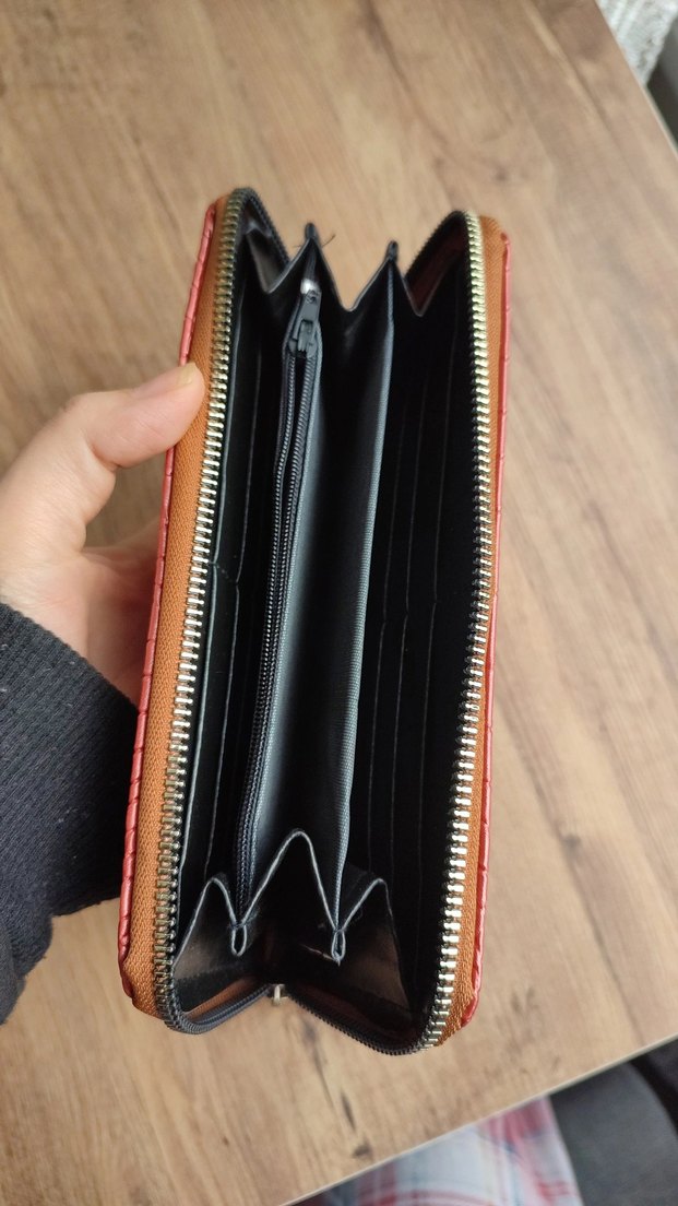 Kırmızı Yılan Derisi Desenli Deri Kadın Cüzdanı - Görsel 2