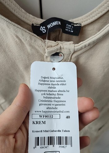 Krem Kemerli Mini Gabardin Tulum - Görsel 4