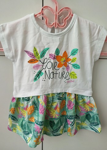 Renkli Yaprak Baskılı Kız Elbise - Görsel 2