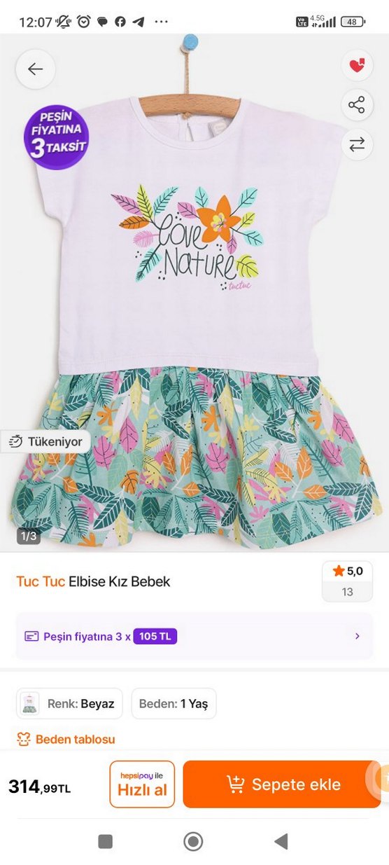 Renkli Yaprak Baskılı Kız Elbise - Görsel 3