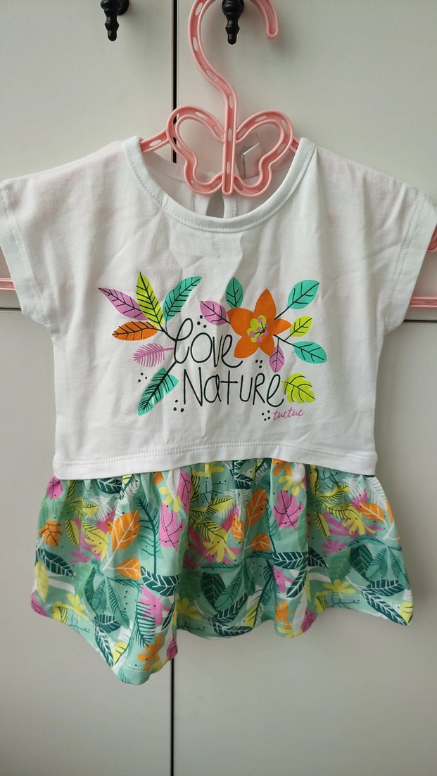 Renkli Yaprak Baskılı Kız Elbise - Görsel 2