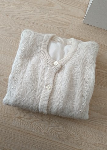 Düğmeli Kırık Beyaz Vintage Hırka - Görsel 7