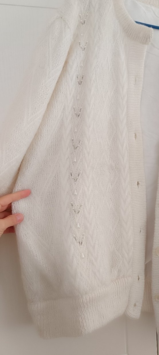 Düğmeli Kırık Beyaz Vintage Hırka - Görsel 2