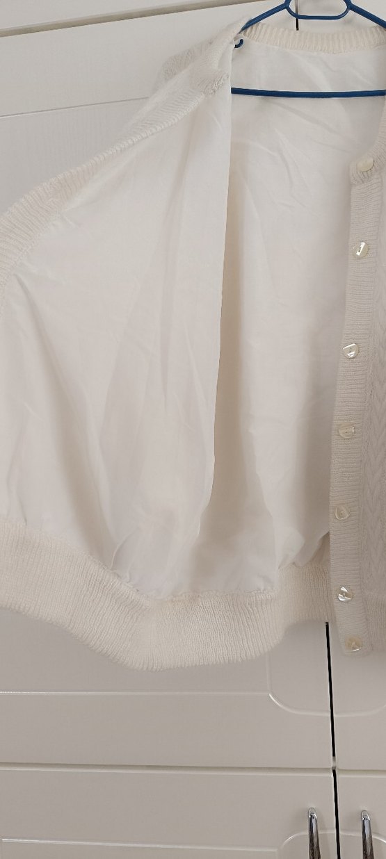 Düğmeli Kırık Beyaz Vintage Hırka - Görsel 3