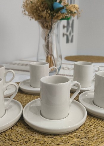 Beyaz Seramik 6'lı Fincan ve Tabak Seti - Görsel 5