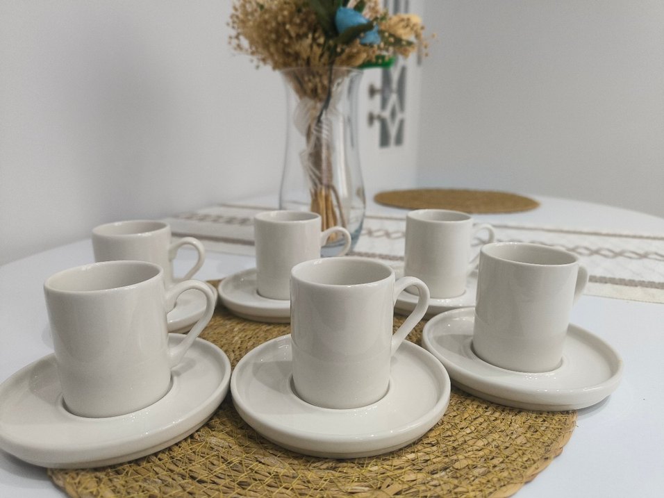Beyaz Seramik 6'lı Fincan ve Tabak Seti - Görsel 5