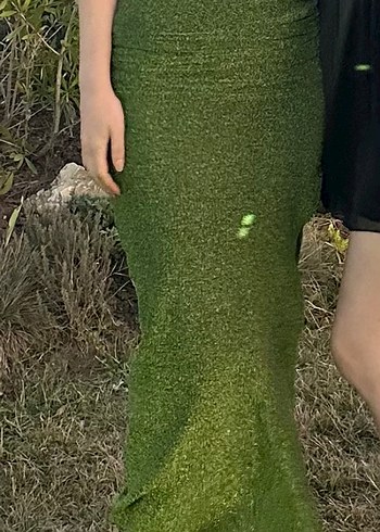 Parlak Yeşil Uzun Abiye Elbise - Görsel 2