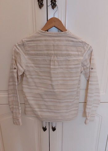 Ekru Çizgili Erkek Çocuk Keten Gömlek - Görsel 2