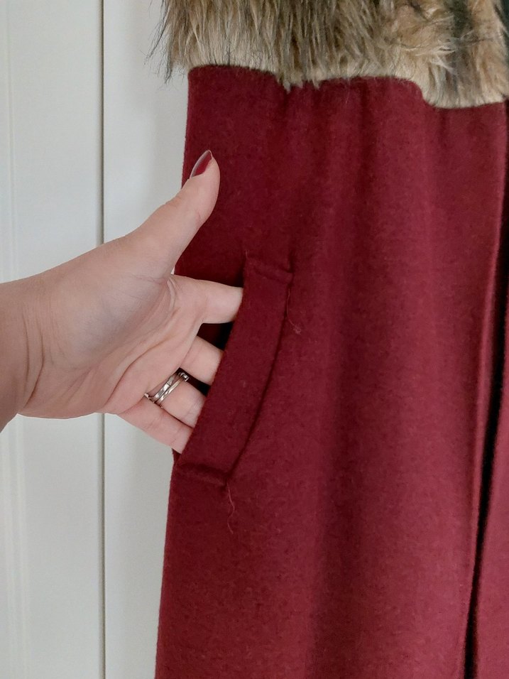 Kürklü Bordo Uzun Kadın Yelek - Görsel 3