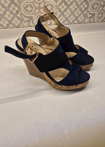 Mavi Süet Kadın Dolgu Topuklu Ayakkabı - Görsel 4