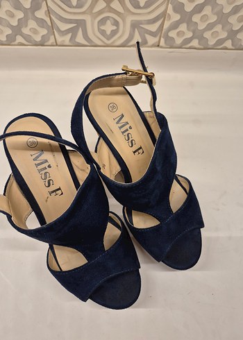 Mavi Süet Kadın Dolgu Topuklu Ayakkabı - Görsel 2