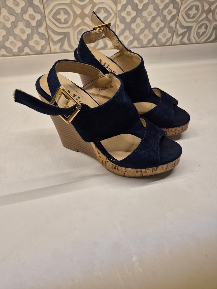 Mavi Süet Kadın Dolgu Topuklu Ayakkabı - Görsel 4