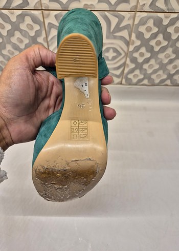 Turkuaz Süet Platform Topuklu kadın ayakkabısı - Görsel 4