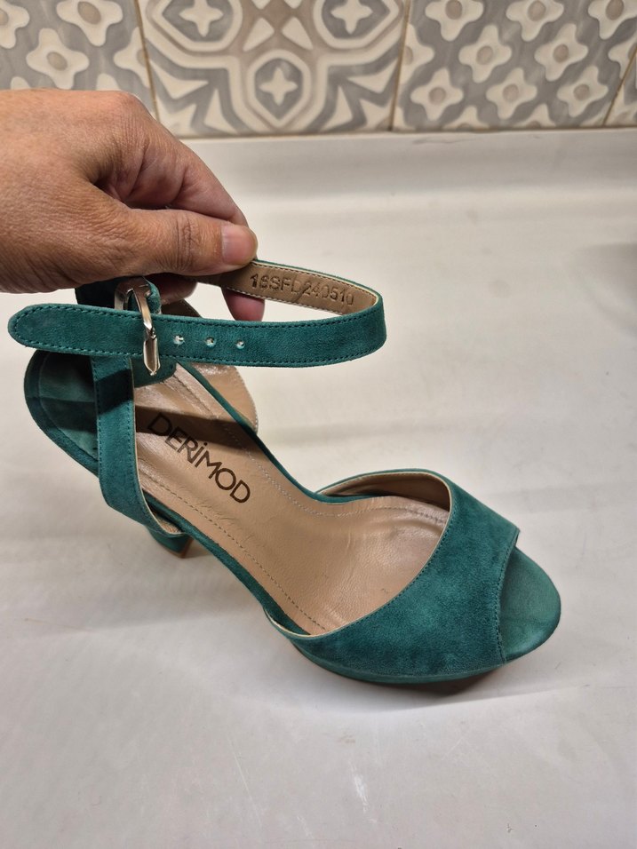 Turkuaz Süet Platform Topuklu kadın ayakkabısı - Görsel 3