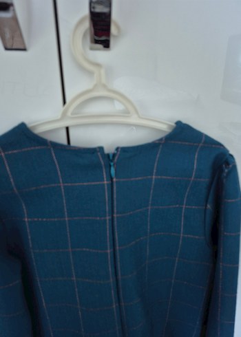 Uzun Kollu Ekose Desenli Kız Elbisesi - Görsel 2