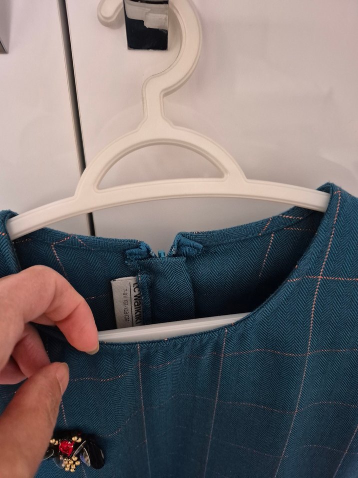 Uzun Kollu Ekose Desenli Kız Elbisesi - Görsel 3