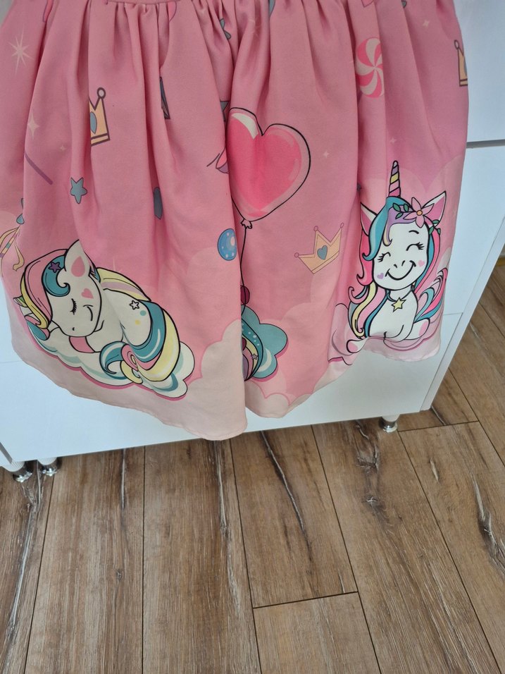 Kız Çocuk Pembe Unicorn Baskılı Elbise - Görsel 4