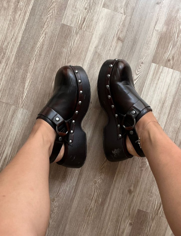 Siyah Deri Tokalı Platform Topuklu Ayakkabı - Görsel 4