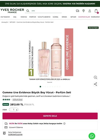 Comme Une Evidence Büyük Boy Vücut-Parfum seti