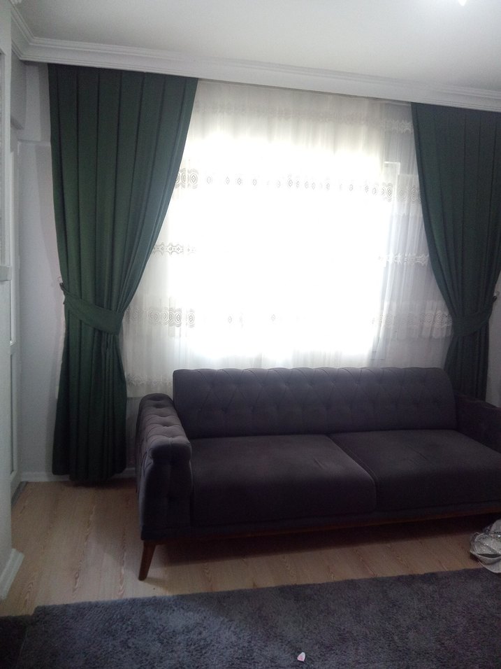 Klasik Yeşil Düz Fon Perde - Görsel 2