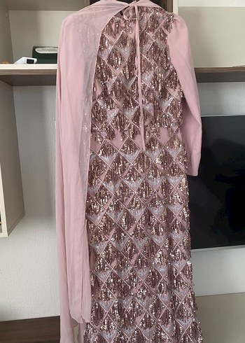 Pembe Uzun Kol Yılan Desenli Vintage Elbise - Görsel 2