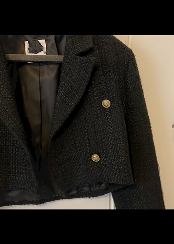 Siyah Süet Mini Klasik Blazer Ceket - Görsel 3