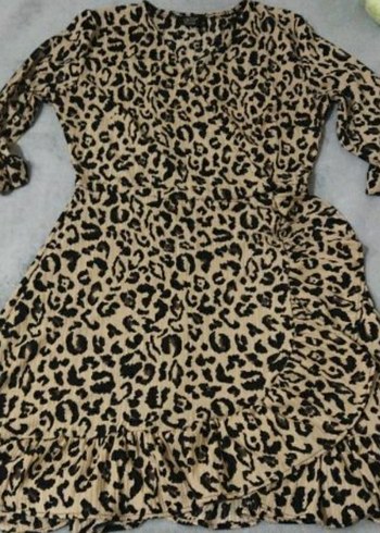 Leopar Desenli Yarım Kollu Midi Elbise - Görsel 2