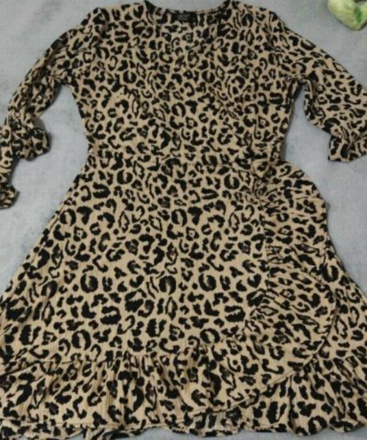 Leopar Desenli Yarım Kollu Midi Elbise - Görsel 2