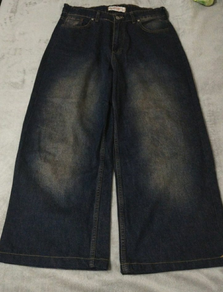 Lacivert Düğmeli Geniş Paça Midi Kot Pantolon - Görsel 2