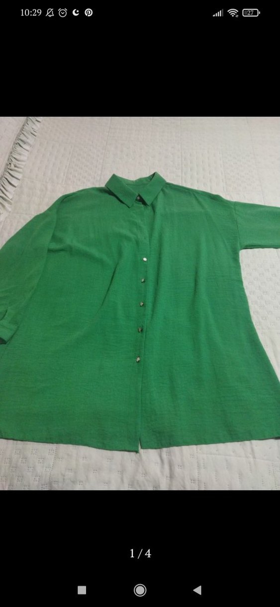 Düğmeli Uzun Kollu Yeşil Salaş Kadın Gömlek - Görsel 3