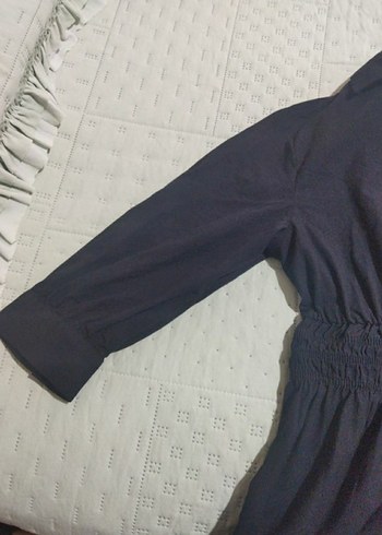 siyah V Yaka Midi Keten Elbise - Görsel 3