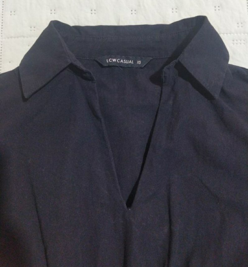 siyah V Yaka Midi Keten Elbise - Görsel 2