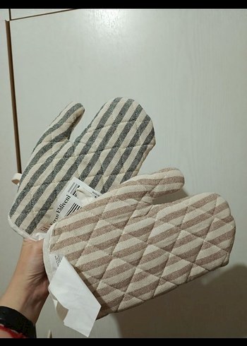 Çizgili Gri Beyaz Fırın Eldiveni - Görsel 6