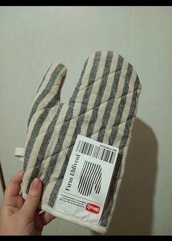 Çizgili Gri Beyaz Fırın Eldiveni - Görsel 2