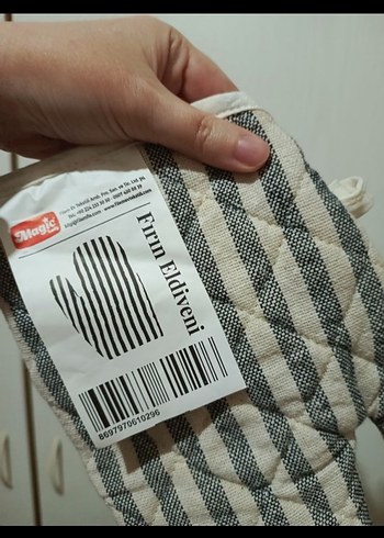 Çizgili Gri Beyaz Fırın Eldiveni - Görsel 3