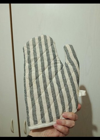 Çizgili Gri Beyaz Fırın Eldiveni - Görsel 4