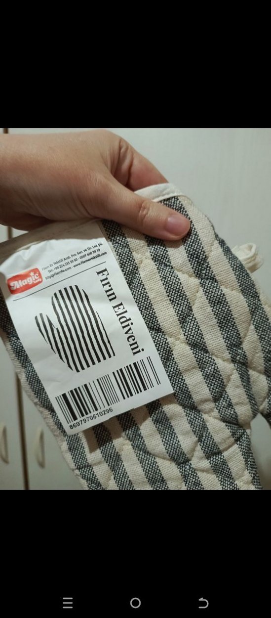 Çizgili Gri Beyaz Fırın Eldiveni - Görsel 3