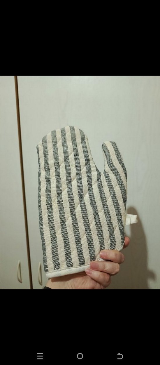 Çizgili Gri Beyaz Fırın Eldiveni - Görsel 4