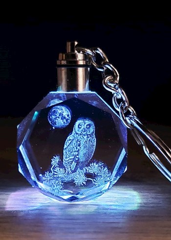 Zincir Detaylı Yeşil Baykuşlu Anahtarlık 3 d ledli - Görsel 3