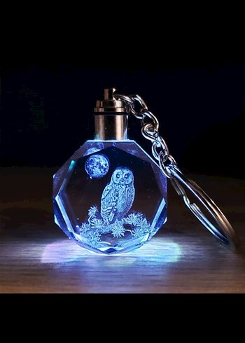 Zincir Detaylı Yeşil Baykuşlu Anahtarlık 3 d ledli - Görsel 5