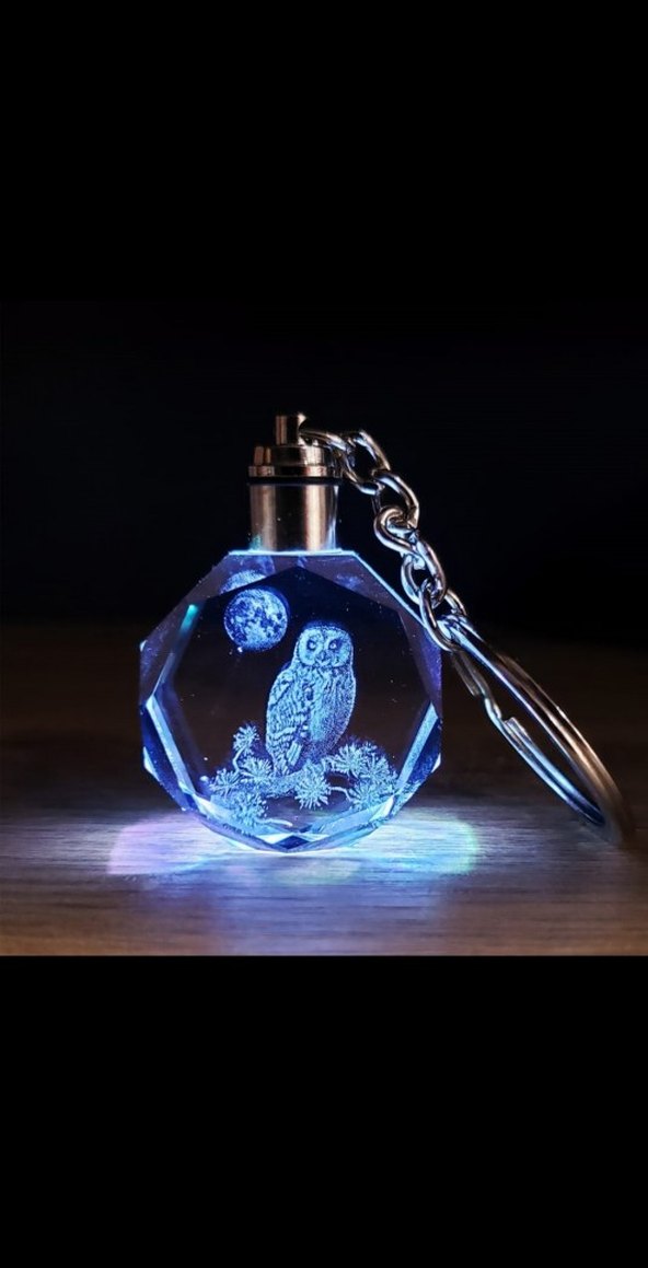 Zincir Detaylı Yeşil Baykuşlu Anahtarlık 3 d ledli - Görsel 5