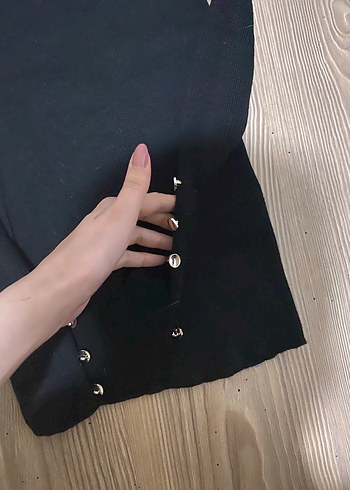 Düğmeli Siyah Kadın Triko body - Görsel 2