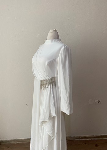 Uzun Kollu Beyaz Modern Klasik Gelinlik - Görsel 2