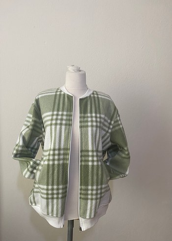 Kadın Yeşil Ekose Desenli Örgü Ceket - Görsel 2